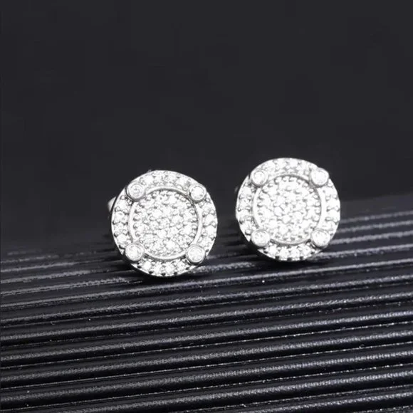 Solid 925 Sterling Silver 2ct Diamond Mens Stud Earrings Studs Stamped Jewelry